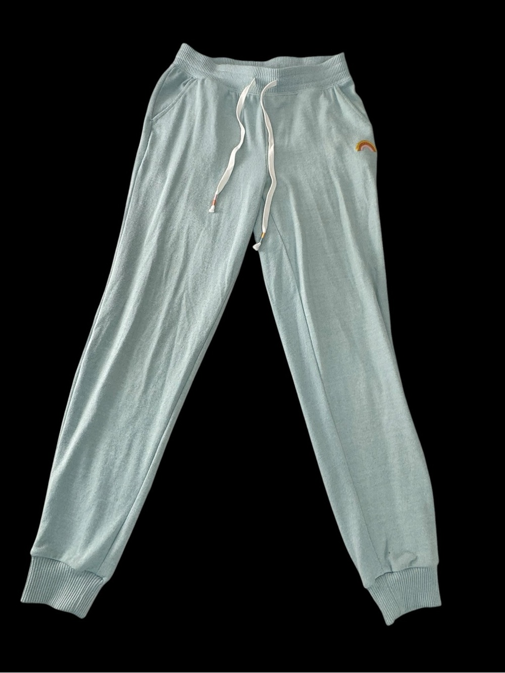 PJ Salvage Light Blue Knit Jogger Pants with Rainbow Accent